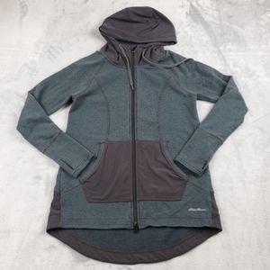Eddie Bauer Womens Jacket Sz S Hooded Knit Full Zip Pockets Striped Lightweight